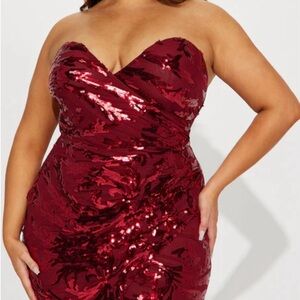 Fashion Nova Red Asymmetrical One Shoulder Gown